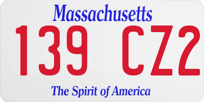 MA license plate 139CZ2