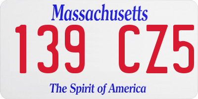 MA license plate 139CZ5