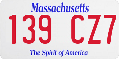 MA license plate 139CZ7