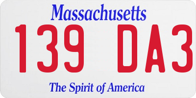 MA license plate 139DA3