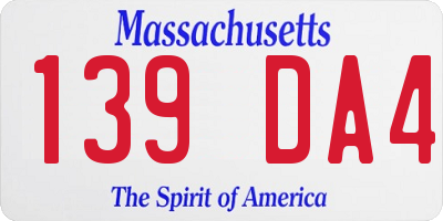 MA license plate 139DA4