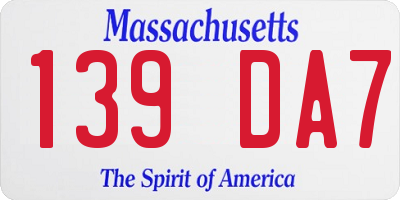 MA license plate 139DA7