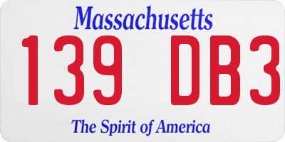 MA license plate 139DB3