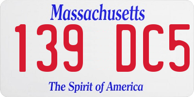 MA license plate 139DC5