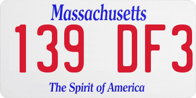 MA license plate 139DF3
