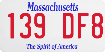 MA license plate 139DF8