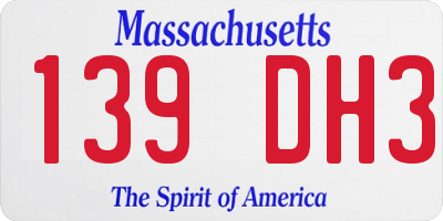 MA license plate 139DH3