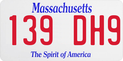 MA license plate 139DH9