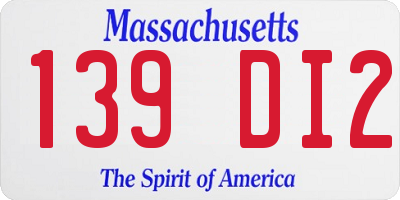 MA license plate 139DI2