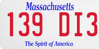 MA license plate 139DI3