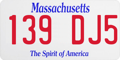 MA license plate 139DJ5