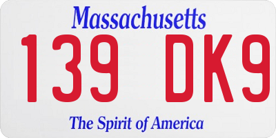 MA license plate 139DK9