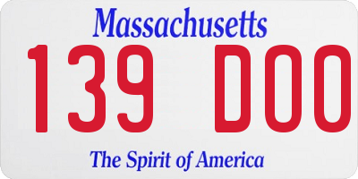 MA license plate 139DO0