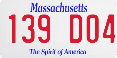 MA license plate 139DO4