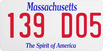 MA license plate 139DO5