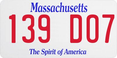 MA license plate 139DO7