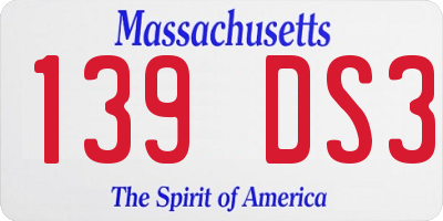 MA license plate 139DS3