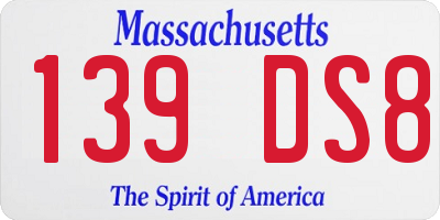 MA license plate 139DS8