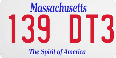 MA license plate 139DT3