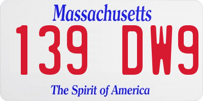 MA license plate 139DW9