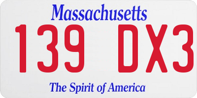 MA license plate 139DX3