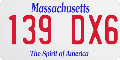 MA license plate 139DX6