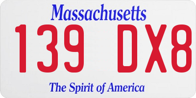 MA license plate 139DX8