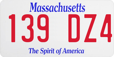 MA license plate 139DZ4