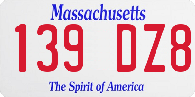 MA license plate 139DZ8