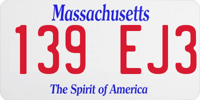 MA license plate 139EJ3
