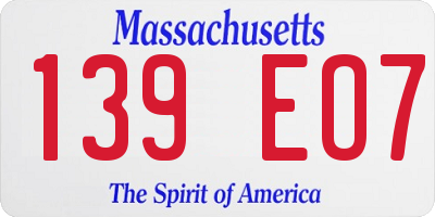 MA license plate 139EO7