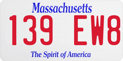 MA license plate 139EW8