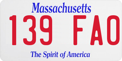 MA license plate 139FA0