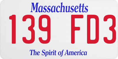 MA license plate 139FD3