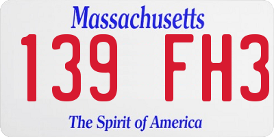 MA license plate 139FH3