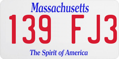 MA license plate 139FJ3