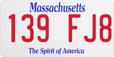 MA license plate 139FJ8