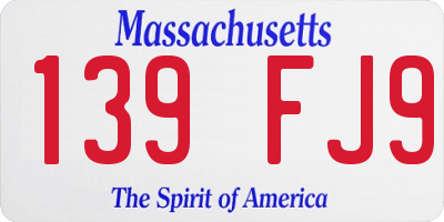 MA license plate 139FJ9