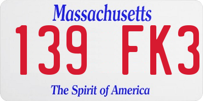 MA license plate 139FK3