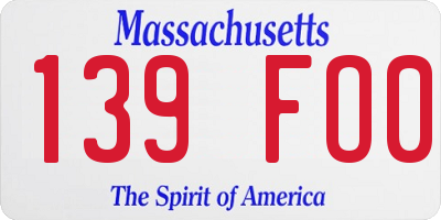 MA license plate 139FO0