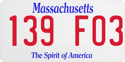 MA license plate 139FO3