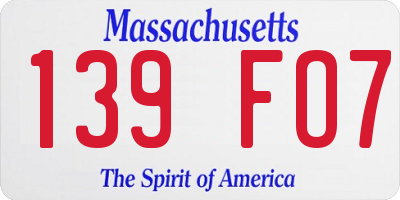 MA license plate 139FO7