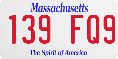 MA license plate 139FQ9