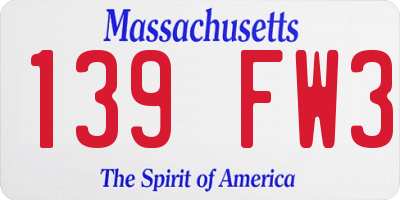 MA license plate 139FW3