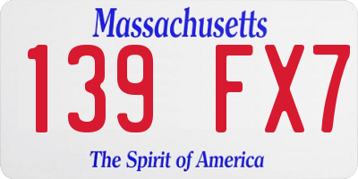 MA license plate 139FX7