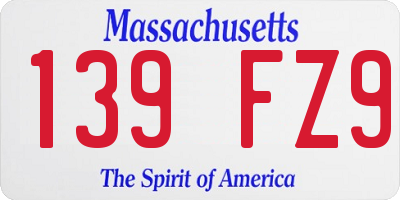 MA license plate 139FZ9