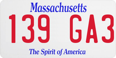 MA license plate 139GA3