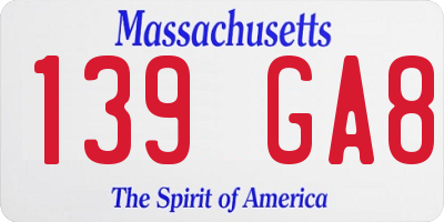 MA license plate 139GA8