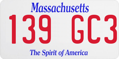 MA license plate 139GC3