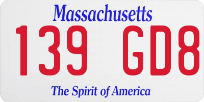 MA license plate 139GD8